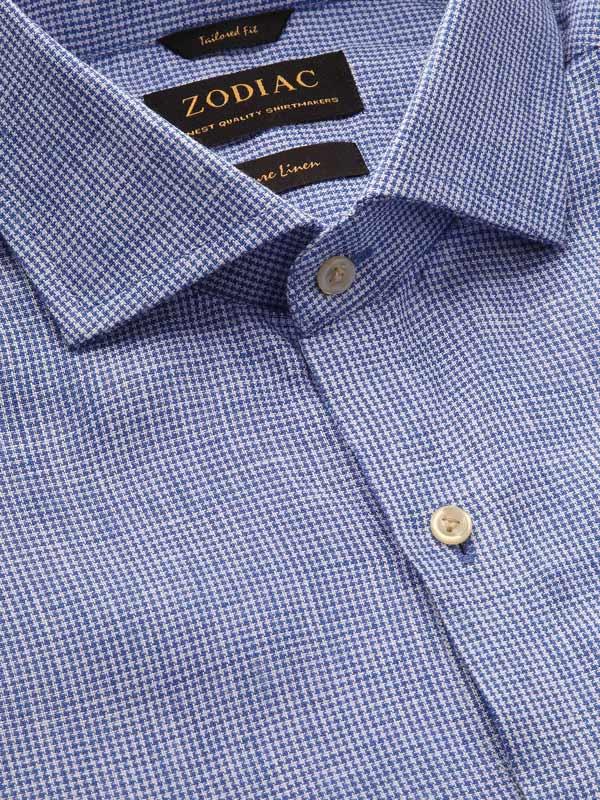 Positano Blue Check Full sleeve single cuff Tailored Fit Semi Formal Linen Shirt