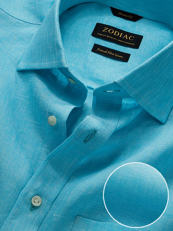 Positano Sea Green Solid Half Sleeve Classic Fit Semi Formal Linen Shirt