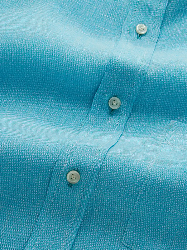 Positano Sea Green Solid Half Sleeve Classic Fit Semi Formal Linen Shirt