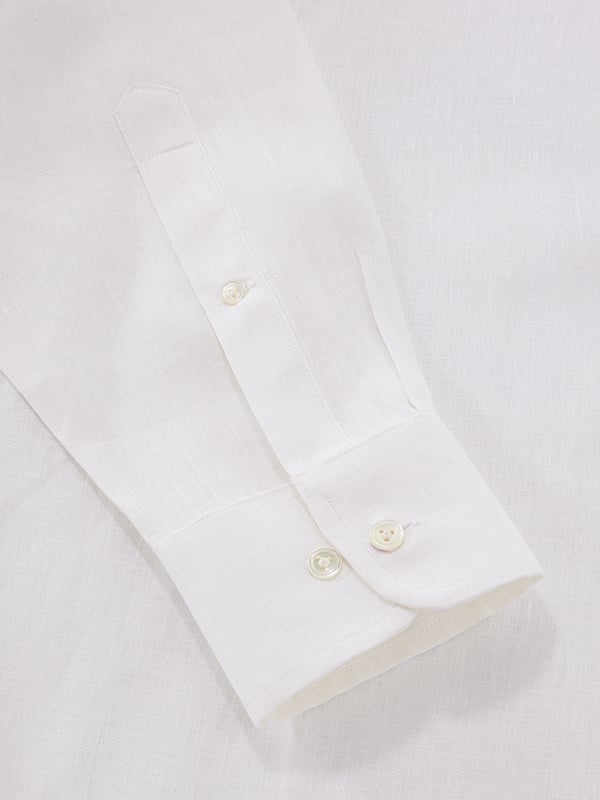 Positano White Solid Full Sleeve Single Cuff Classic Fit Semi Formal Linen Shirt