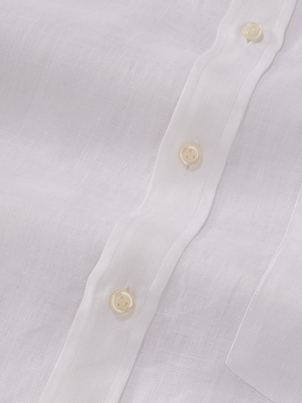 Positano White Solid Half Sleeve Classic Fit Semi Formal Linen Shirt