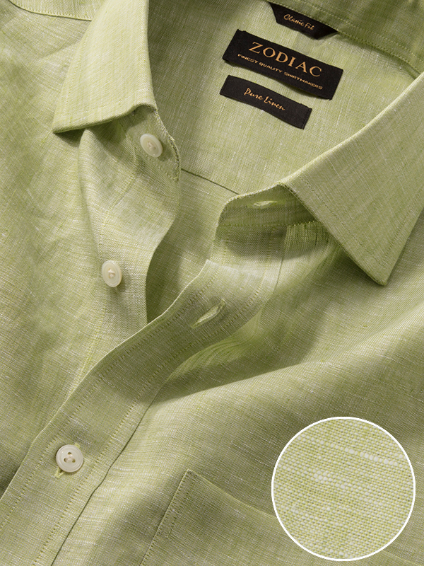 Positano Green Solid Half Sleeve Classic Fit Semi Formal Linen Shirt