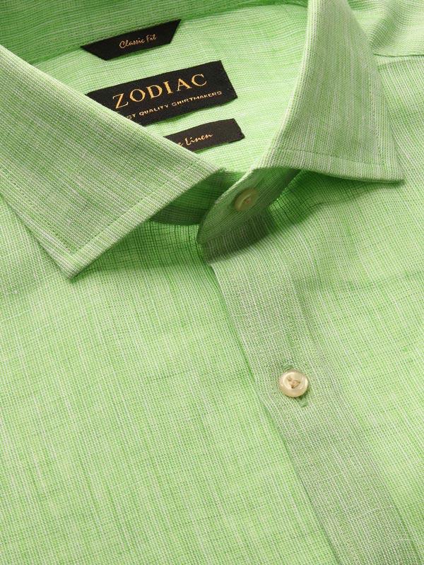 Fil A Fil Mint Solid Full sleeve single cuff Classic Fit Semi Formal Linen Shirt