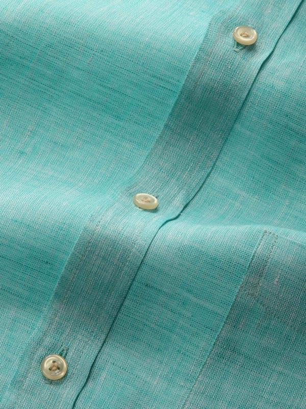 Positano Aqua Solid Full sleeve single cuff Classic Fit Semi Formal Linen Shirt