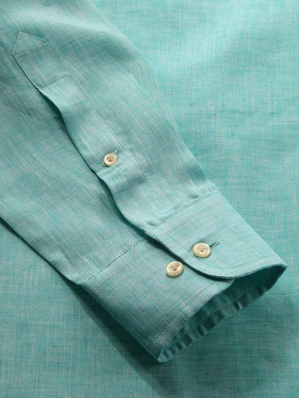 Positano Aqua Solid Full sleeve single cuff Classic Fit Semi Formal Linen Shirt