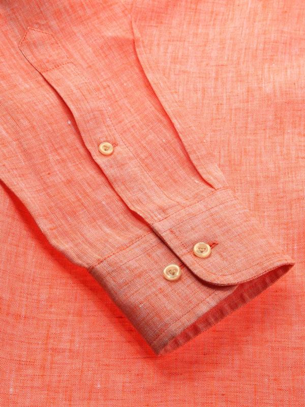 Positano Orange Solid Full sleeve single cuff Classic Fit Semi Formal Linen Shirt