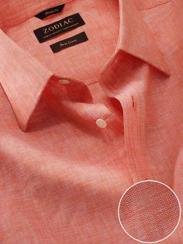 Positano Orange Solid Half sleeve Classic Fit Semi Formal Linen Shirt