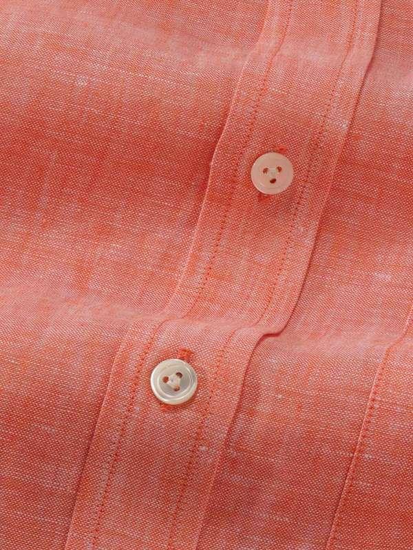 Positano Orange Solid Half sleeve Classic Fit Semi Formal Linen Shirt
