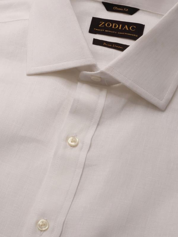 Positano White Solid Full sleeve single cuff Classic Fit Semi Formal Linen Shirt