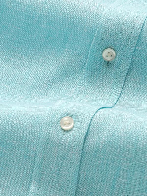 Positano Turquoise Solid Half sleeve Classic Fit Semi Formal Linen Shirt