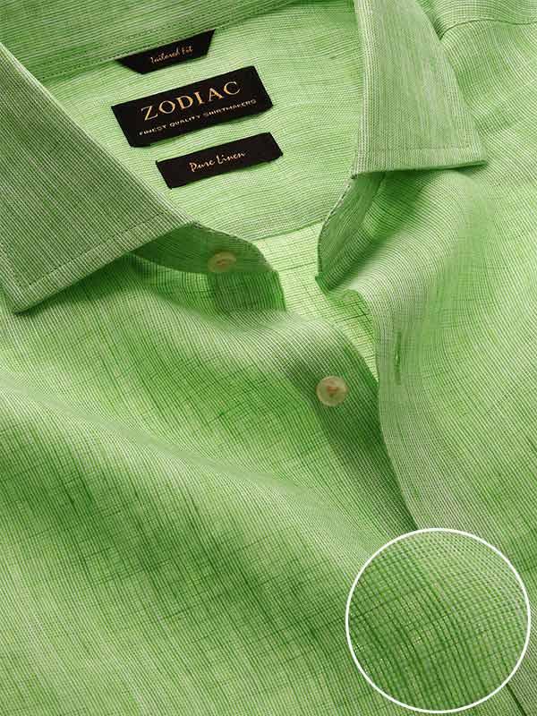 Fil A Fil Mint Solid Full sleeve single cuff Tailored Fit Semi Formal Linen Shirt