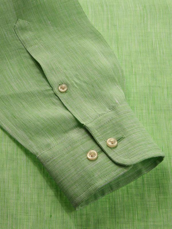 Fil A Fil Mint Solid Full sleeve single cuff Tailored Fit Semi Formal Linen Shirt