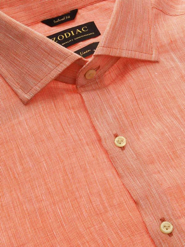 Fil A Fil Orange Solid Full sleeve single cuff Tailored Fit Semi Formal Linen Shirt