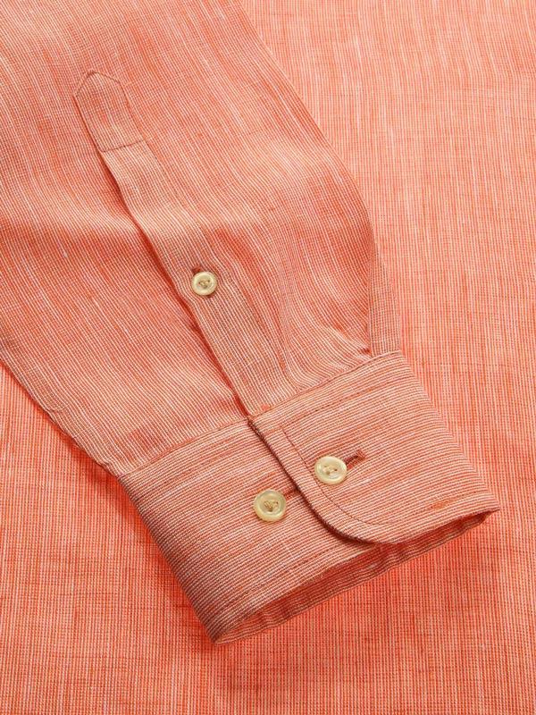 Fil A Fil Orange Solid Full sleeve single cuff Tailored Fit Semi Formal Linen Shirt