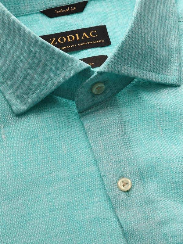 Positano Aqua Solid Full sleeve single cuff Tailored Fit Semi Formal Linen Shirt