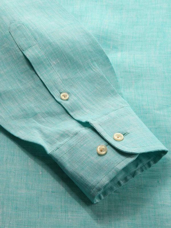 Positano Aqua Solid Full sleeve single cuff Tailored Fit Semi Formal Linen Shirt