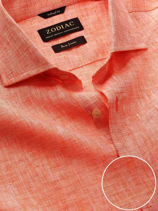Positano Orange Solid Full sleeve single cuff Tailored Fit Semi Formal Linen Shirt