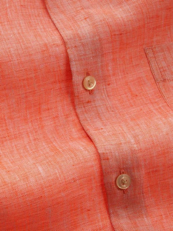 Positano Orange Solid Full sleeve single cuff Tailored Fit Semi Formal Linen Shirt