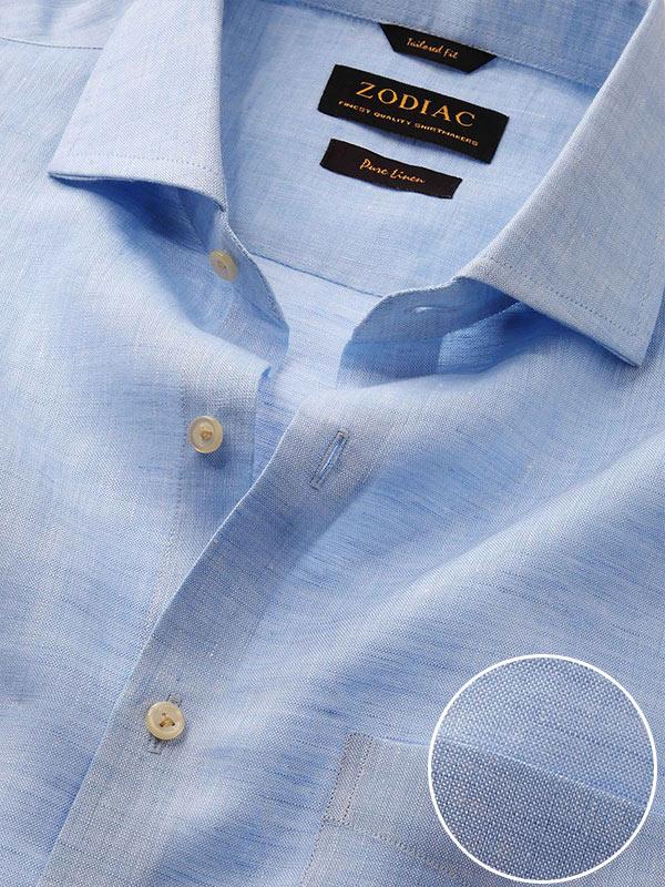 Positano Sky Solid Full sleeve single cuff Tailored Fit Semi Formal Linen Shirt