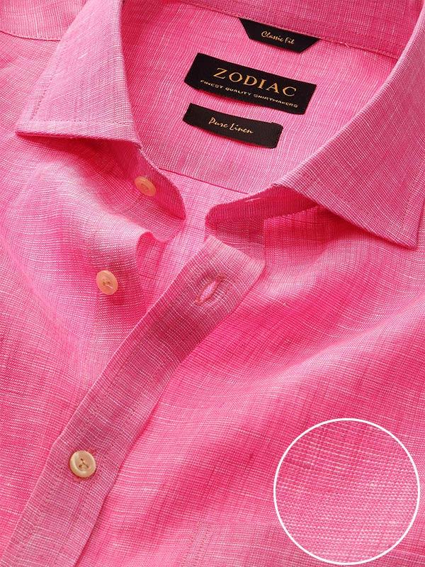 Fil A Fil Pink Solid Full sleeve single cuff Classic Fit Semi Formal Linen Shirt