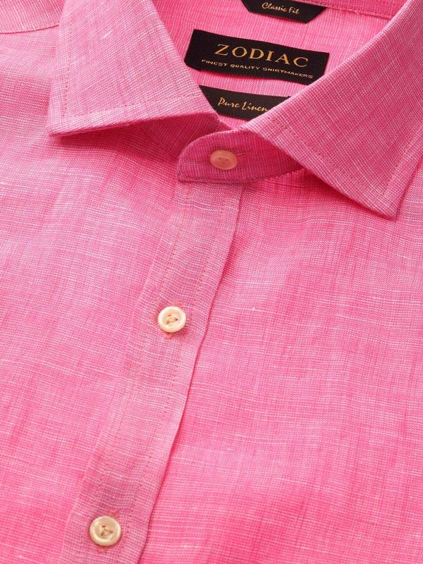 Fil A Fil Pink Solid Full sleeve single cuff Classic Fit Semi Formal Linen Shirt