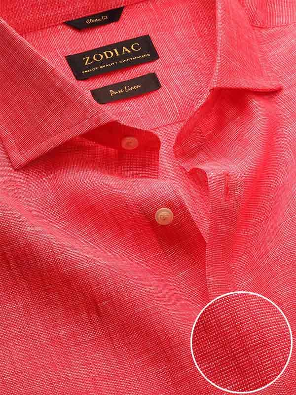 Fil A Fil Red Solid Full sleeve single cuff Classic Fit Semi Formal Linen Shirt