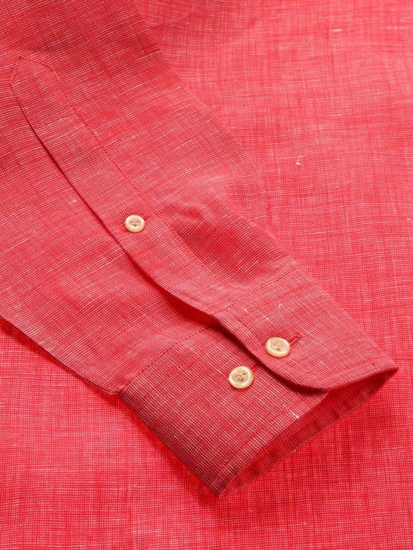 Fil A Fil Red Solid Full sleeve single cuff Classic Fit Semi Formal Linen Shirt