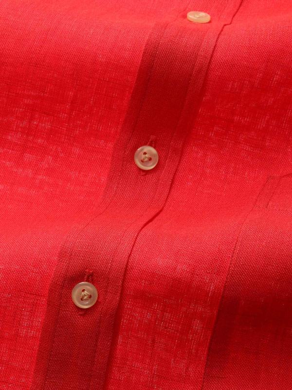 Positano Red Solid Full sleeve single cuff Classic Fit Semi Formal Linen Shirt