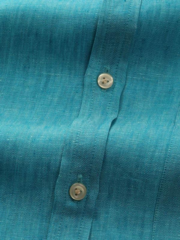 Positano Teal Solid Full sleeve single cuff Classic Fit Semi Formal Linen Shirt