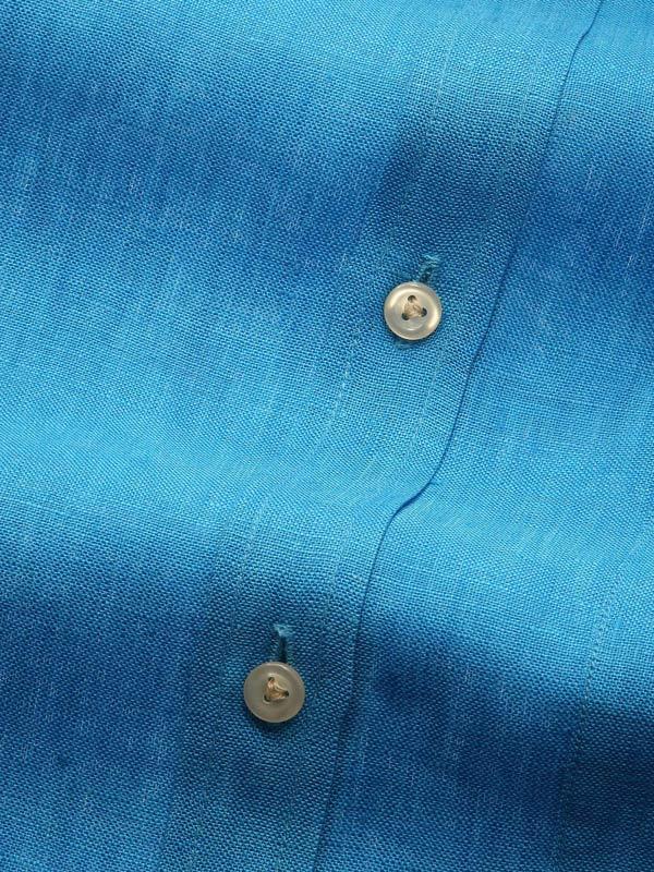 Positano Turquoise Solid Full sleeve single cuff Classic Fit Semi Formal Linen Shirt