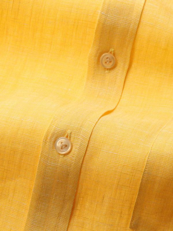 Positano Yellow Solid Full sleeve single cuff Classic Fit Semi Formal Linen Shirt
