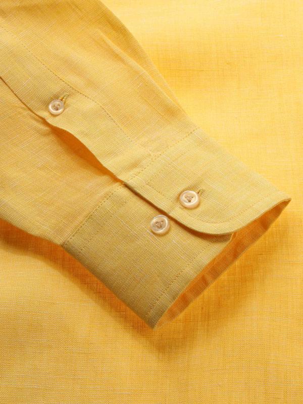 Positano Yellow Solid Full sleeve single cuff Classic Fit Semi Formal Linen Shirt