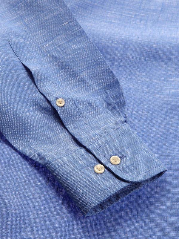 Fil A Fil Blue Solid Full sleeve single cuff Tailored Fit Semi Formal Linen Shirt