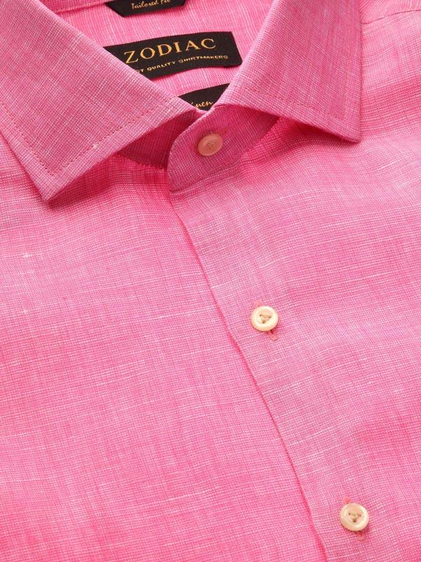 Fil A Fil Pink Solid Full sleeve single cuff Tailored Fit Semi Formal Linen Shirt