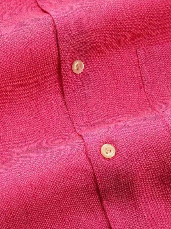 Positano Pink Solid Full sleeve single cuff Tailored Fit Semi Formal Linen Shirt