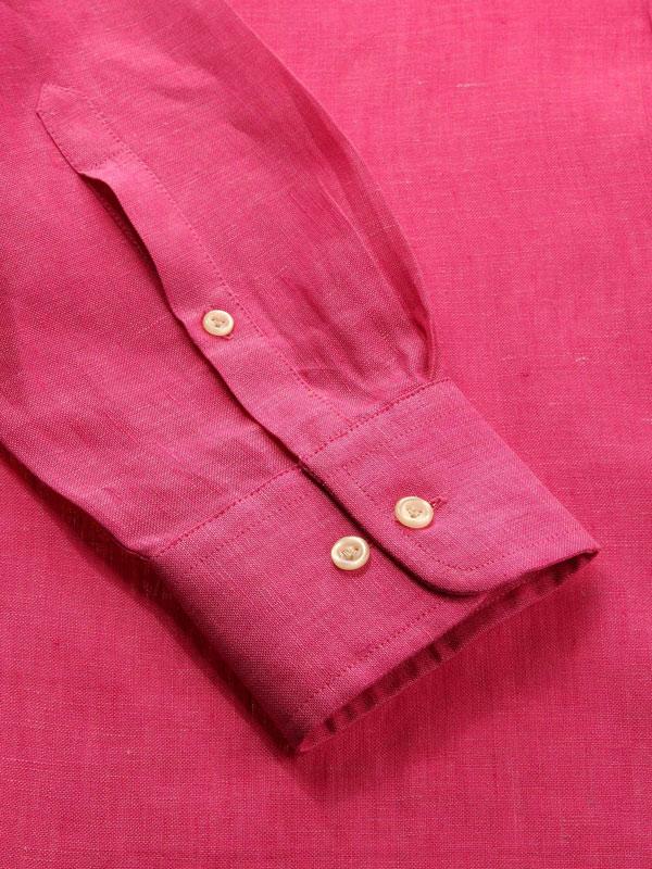 Positano Pink Solid Full sleeve single cuff Tailored Fit Semi Formal Linen Shirt