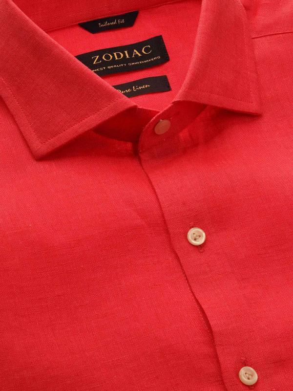 Positano Red Solid Full sleeve single cuff Tailored Fit Semi Formal Linen Shirt
