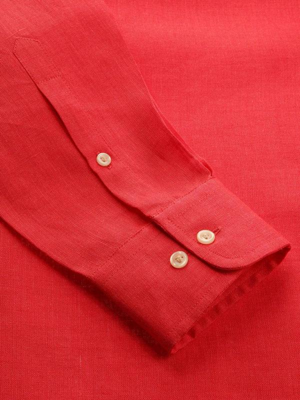 Positano Red Solid Full sleeve single cuff Tailored Fit Semi Formal Linen Shirt