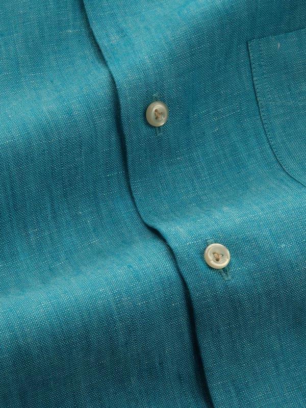 Positano Teal Solid Full sleeve single cuff Tailored Fit Semi Formal Linen Shirt