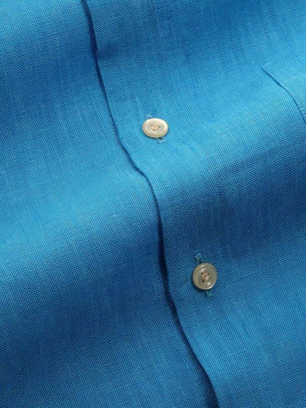 Positano Turquoise Solid Full sleeve single cuff Tailored Fit Semi Formal Linen Shirt
