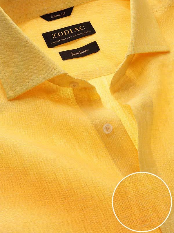 Positano Yellow Solid Full sleeve single cuff Tailored Fit Semi Formal Linen Shirt