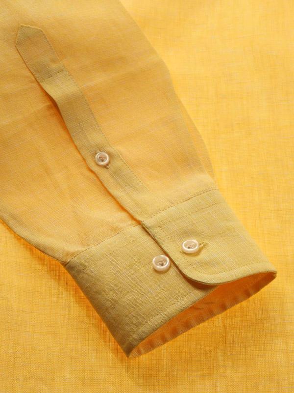 Positano Yellow Solid Full sleeve single cuff Tailored Fit Semi Formal Linen Shirt