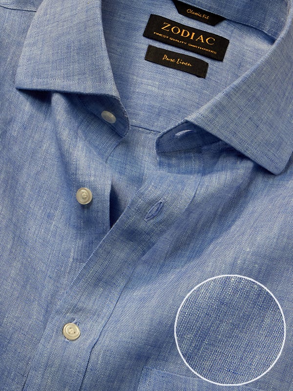 Positano Blue Solid Half Sleeve Classic Fit Semi Formal Linen Shirt