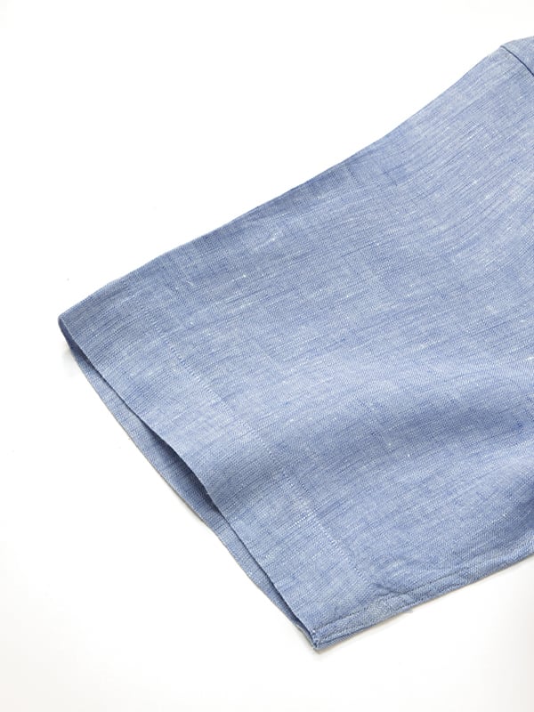 Positano Blue Solid Half Sleeve Classic Fit Semi Formal Linen Shirt