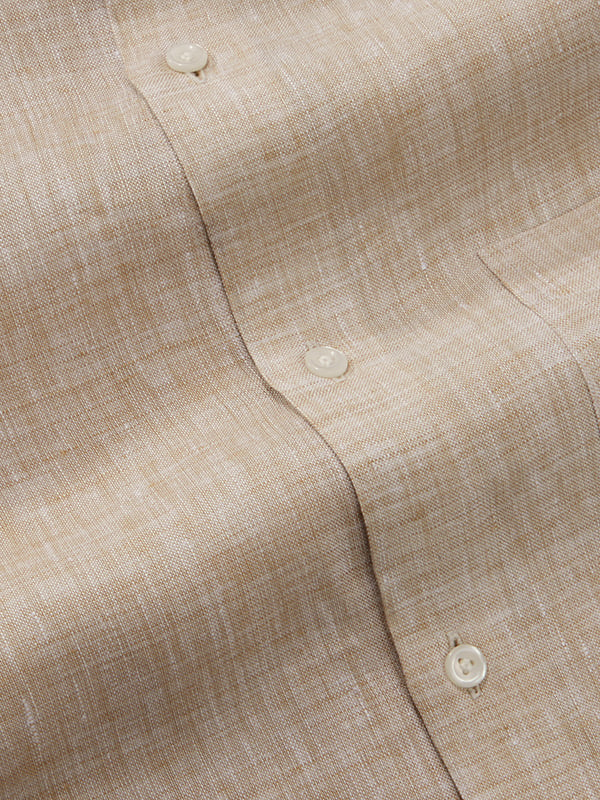 Positano Sand Solid Half Sleeve Tailored Fit Semi Formal Linen Shirt