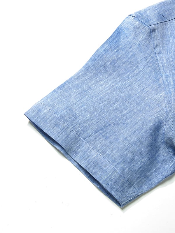 Positano Blue Solid Half Sleeve Tailored Fit Semi Formal Linen Shirt