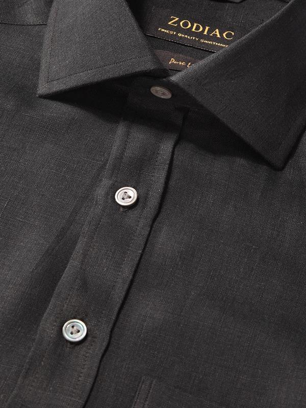 Positano Black Solid Full sleeve single cuff Classic Fit Semi Formal Linen Shirt