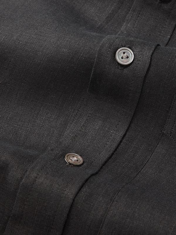 Positano Black Solid Full sleeve single cuff Classic Fit Semi Formal Linen Shirt