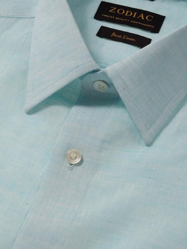 Positano Aqua Solid Half sleeve Tailored Fit Semi Formal Linen Shirt