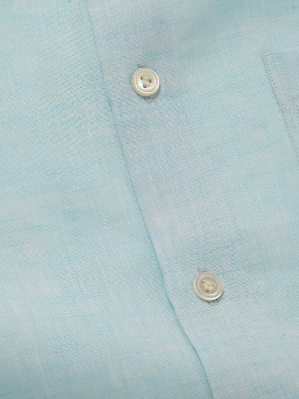 Positano Aqua Solid Half sleeve Tailored Fit Semi Formal Linen Shirt